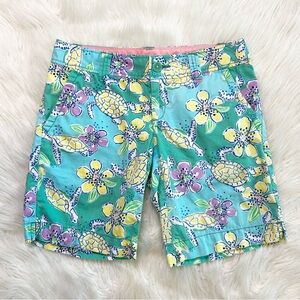 Lilly Pulitzer Blue and Yellow Bermuda Shorts Vibrant Tropical‎ Turtle Print